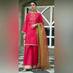 Allure by IH 3 piece stitched formal Pakistani dress with hand embroidery pink